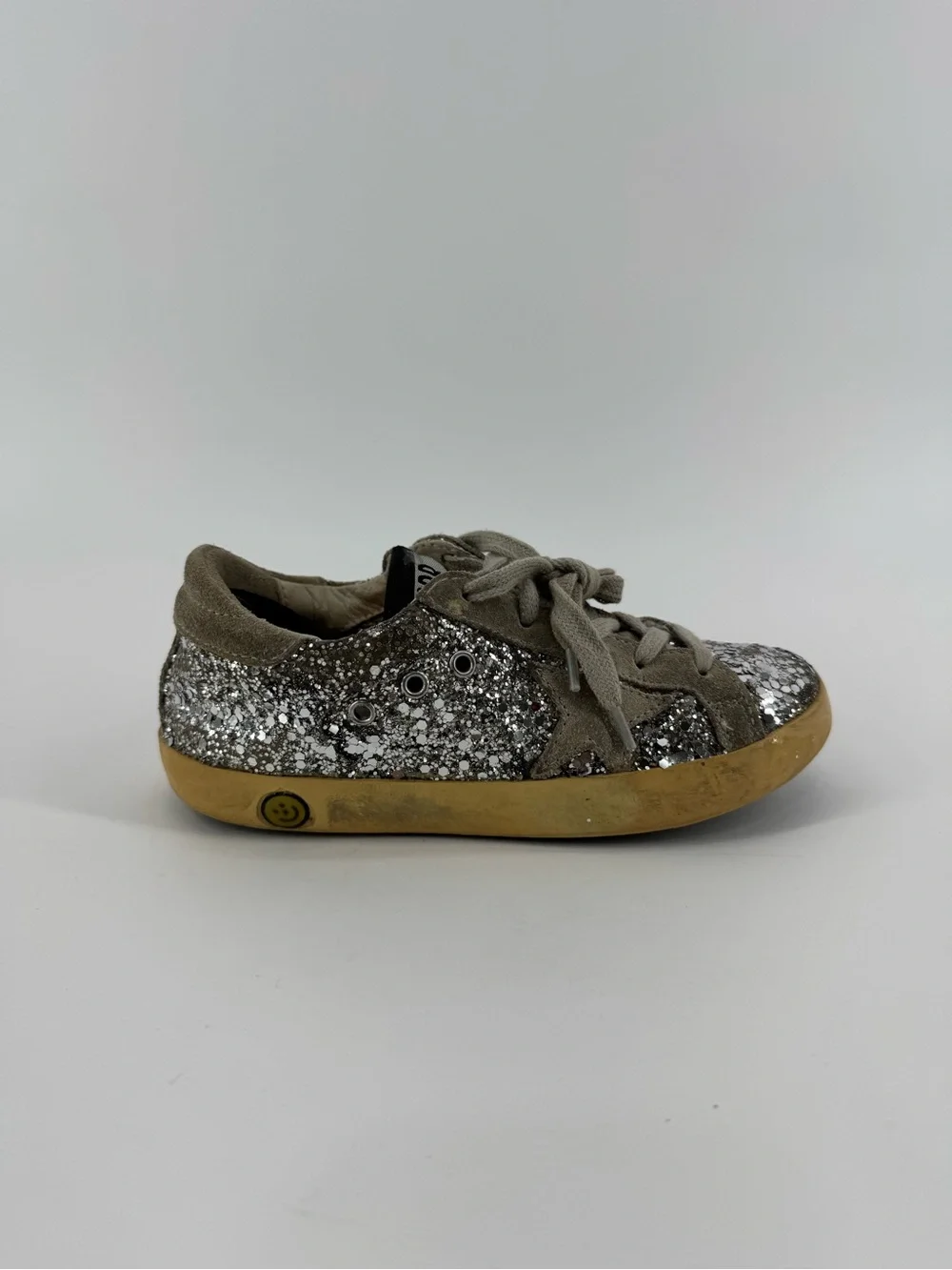 Kids Golden Goose Sparkle Lace-Up Sneaker in Silver Glitter Sequins